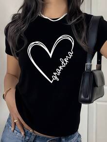 Women's T-Shirt With A Heart Drawn With Soft Lines Representing Infinite Love And The Tender Connection Between Generations: Grandmothers And Granddaughters - 220g Women's T-Shirt, Comfortable, Modern, Casual And Elegant For Daily Use And Outings. - 黑色 - 查看 6