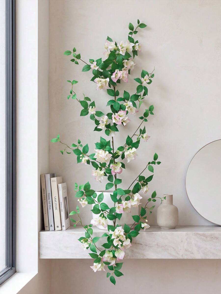 1pc 1.8m Artificial Rose Flower Vine With Green Leaves, Decor For Room, Party, Home, Wedding, Birthday, Christmas, Wall Arch, Spring Red Flowers - Bougainvillea Vines Pink - View 1