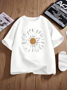 Camiseta de manga corta para mujer, camiseta de cuello redondo para niñas, casual y cómoda, 95%, camiseta estampada - Blanco - Ver 1