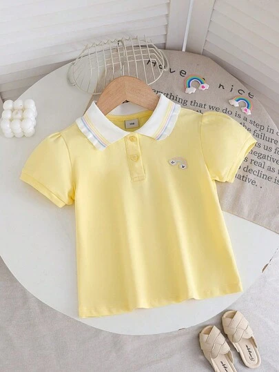 Áo polo thêu hình thỏ dễ thương cho bé gái
