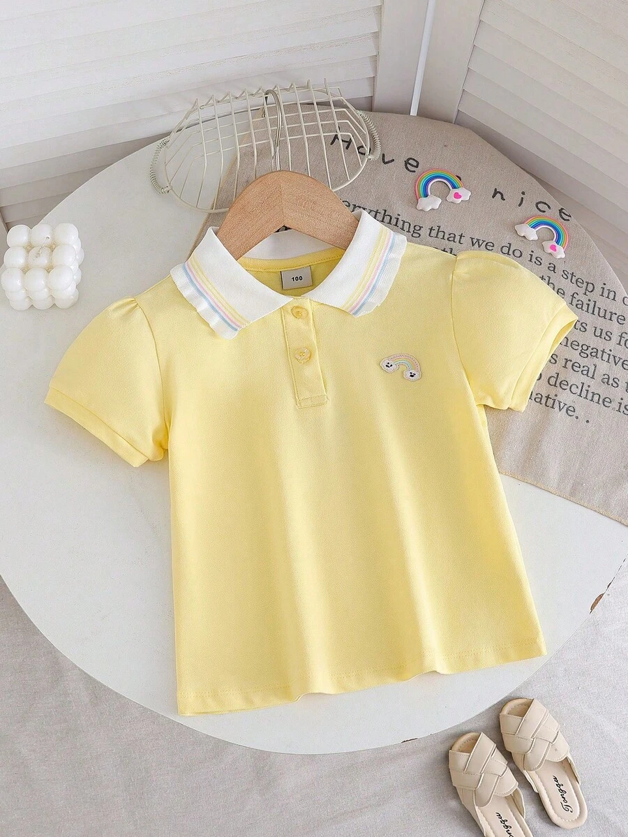 少女可愛兔子刺繡 Polo 衫 - 黃色 - 查看 1