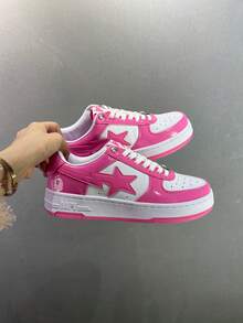 A BATHING APE Bape 休闲滑板鞋，撞色星形Logo亮面休闲运动鞋，洋红色，男女款 - 玫紅色 - 查看 9