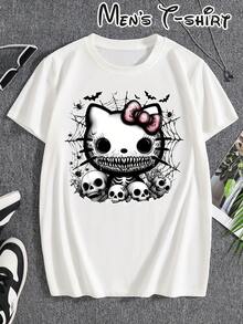 [Licensed]-Men's Crew Neck T-Shirt With Gothic Skull Theme Print, Sporty Short Sleeve, Breathable And Casual, Regular Fit, Suitable For Holidays, Gatherings, Parties, Outdoor Activities, Birthday Gift, Holiday Gift, Urban Fashion, High Quality Fabric, Loose And Comfortable. - White - View 2