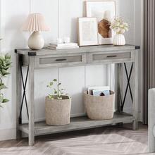 43-Inch Bohemian Console Table For Entryway, Rattan Drawers, Wooden Entryway Or Sofa Table With Storage, Decorative Design For Living Room, Hallway Or Foyer - Grey - View 1