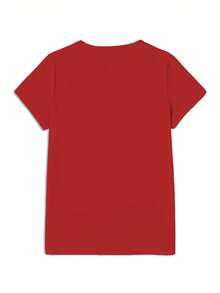 Circle Rock Band Print T-Shirt, Short Sleeve, Casual Round Neck, Women's Spring/Summer Clothing, Suitable For Daily Leisure Activities. - 紅色 - 查看 3