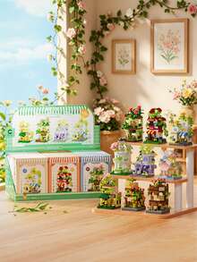 Spring Breeze Store Building Block Set, DIY Greenhouse Model, Stress Relief Building Blocks, Assembly Blocks, Creative Desktop Display Art Decoration, Suitable For Small Gifts And Parties. Halloween, Christmas, Back To School Season, Multiple Holiday Gifts - Multicolor - View 3