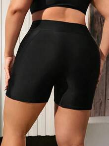 Shorts de bikini de talla grande para playa de verano de unicolor con bolsillo - Negro - Ver 2