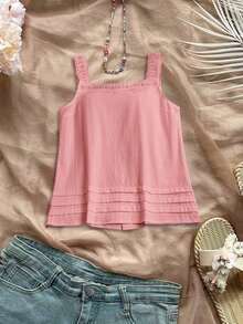 Camiseta de tirantes para mujer, estilo de moda minimalista, adecuada para el verano - Rosa - Ver 9