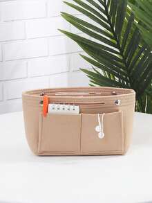1 pieza Bolsa de maquillaje de fieltro con múltiples compartimentos y gran capacidad, puede almacenar cosméticos, llaves, teléfonos, lápices labiales, accesorio de viaje portátil y de moda - Multicolor - Ver 19