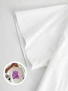 1 Women's Blouse, Beautiful Blouses For Women, Women's Clothing Sets, Ripped Bear 180G, Black And White Bear Grunge Print, High Quality Print, Round Neck, Basic Loose Fit, Breathable, Versatile, Machine Washable, Comfortable, Size S ~ 3XL, Ideal For Casual Daily Wear, Sports, Summer Essential. - 白色 - 查看 5