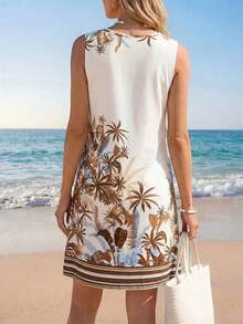 Vestido de verano casual con estampado tropical para vacaciones de mujer - Cafetería - Ver 2