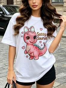 Camiseta de manga corta con cuello redondo suave y casual para mujer de verano |   Saurus Atrevido, Tiranosaurio, Dinosaurio | Tops para salir, Estilo callejero europeo y americano, Casual deportivo, Estilo unisex, Estilo casual urbano, Tops bonitos, Generación Z, Curvas, Ropa Y2K, Camisetas divertidas, Tops de mujer, Conjuntos de vacaciones para mujer, Top lindo, Camiseta gráfica, Conjuntos de primavera, Camisetas holgadas, Ropa urbana retro, Estilo de los 90, Estilo de los 2000, Subcultura, Top negro, Tops blancos, Conjunto de fiesta de los 90. - Blanco - Ver 4