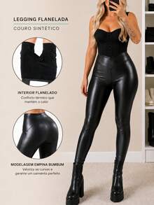 JASMINE Women's Skinny Leggings With Fleece Lining, Flannel, Synthetic PU Leather, Vinyl - màu đen - Xem 1