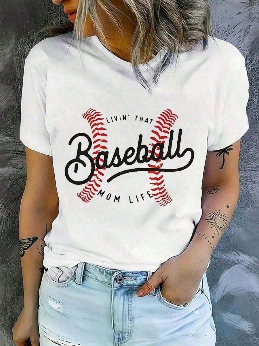 Camiseta de Moda para Mujer Talla, 2026 Tops para Mujer Baseball Mom Life, Camiseta de Mezcla Suave, Cuello Redondo Casual, Manga Corta con Estampado de Béisbol Elegante, Lavable aáquina para Primavera y Verano,% Algodón, Holgada y Cómoda, Tops de Verano - Estilo Urbano Vintage, Camiseta Unisex de Algodón Holgada de Manga Corta con Cuello Redondo. - Blanco - Ver 1