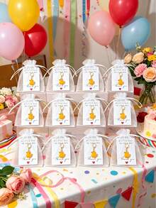 30/15/3pcs Cute Little Yellow Duck Keychain Set, Includes Little Duck Keychains, Thank You Cards, White Bags, Gift For Colleagues And Friends, Key Ring Pendant, Exquisite Birthday Gift, Essential Holiday Decoration, Suitable For Theme Parties, Birthday Parties, Party Decoration, Perfect Gift Choice - Multicolor - View 3