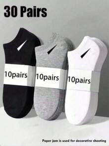 30 Pairs Unisex Socks, Sports Socks, White/Black/Gray Short Socks, Invisible Socks, Solid Color Minimalist Fashion, Suitable For Casual Daily Wear (2/10/18/20/30/40/60/80/90pcs, 2pcs = 1 Pair) - Multicolor - View 1