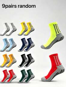 9 pares de calcetines de fútbol/deportes, calcetines de media pantorrilla con agarre de puntos antideslizantes, calcetines versátiles casuales para entrenamiento unisex para adultos y jóvenes - Multicolor - Ver 6