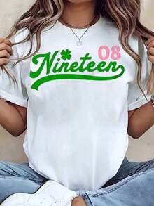 Soft, Breathable, And Lightweight For All-Day Comfort. Nineteen 08 Women's T-Shirt With Green And Pink Print, Crew Neck, Casual Wear, Gift Idea Aka Sorority 220g. Classic Crew Neck With A Relaxed Fit That Flatters All Body Shapes And Is Easy To Pair With Jeans, Shorts, And Leggings. - 白色 - 查看 11