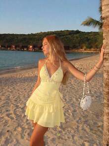 MOD Collar con colgante de concha, vestido casual mini para el verano - Amarillo - Ver 7