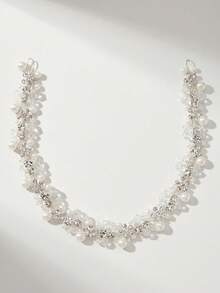 1 pieza Diadema de novia de perla y cristal plateado, corona de boda elegante con strass, accesorio de cabello de boda brillante con strass - Plateado - Ver 8
