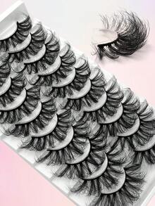 ENCHUW 10对假睫毛 25mm 纤长浓密 浓密卷翘 女士柔软可重复使用假睫毛 - 黑色 - 查看 6