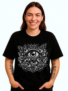 Camiseta Odd Moths Eyeballs Weirdcore Insects T1EE Dark Gothic Cryptid Gift. Camiseta unisex de algodón puro de 220 g, peso ideal para todas las estaciones, apta tanto para hombres como para mujeres. Tejido duradero de alta calidad, suave al tacto y de larga duración. Prenda transpirable, ideal para el otoño y las vacaciones. - Negro - Ver 1