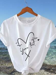 Personalized T-Shirt With Heart Text, Sequin Heart T-Shirt, Custom T-Shirt, Personalized T-Shirt, Gift For Mother, Gift For Teacher's Day - [白色的] - 查看 2