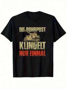 Men's T-Shirt With Tiger Design, Die Rohrpost Design, Soft And Comfortable Black Round Neck, Eye-Catching German Text, Ideal For Casual Wear In All Seasons And As A Collectible Garment, Knitted Fabric With Slight Elasticity. - 黑色 - 查看 6