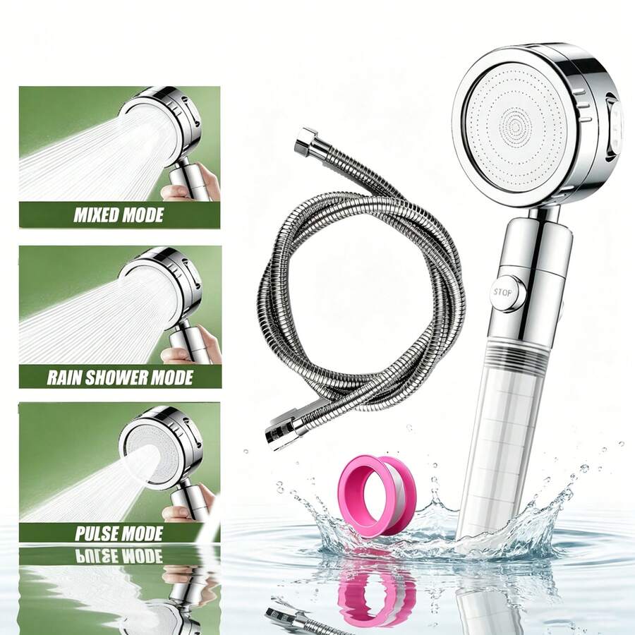 Home Shower Head - High Pressure 3-Mode Filtered Handheld Sprayer With On/Off Switch, Includes Hose And Leak-Proof Tape, Water-Saving, Suitable For Dog And Cat Grooming - Shower Head - View 1