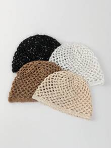 1 chiếc mũ len móc ren đính sequin nhẹ, thời trang dành cho nữ, thích hợp cho đi biển, phong cách boho, mùa xuân và mùa thu. - A - Xem 1