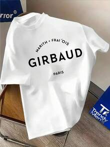 Camiseta de manga corta para hombre GIRBAUD, estampada con ilustración de letras de París estilo graffiti vintage, logotipo de la marca, patrón visual minimalista, ropa urbana, transpirable, que absorbe el sudor, fina, juvenil, informal, versátil, camiseta básica de verano. - Blanco - Ver 8