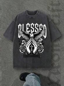 Camiseta casual vintage cómoda y lavada para mujer, camiseta de manga corta con cuello redondo,% algodón lavado y versátil para hombre, adecuada para uso diario y atuendos de, estilo unisex. - Negro - Ver 6