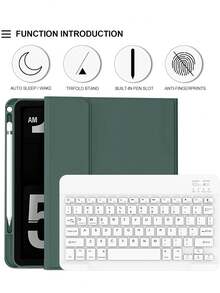 这款键盘保护套兼容 iPad (A16) 11 英寸第 11 代 (2025)，也适用于 iPad 10.2 英寸第 9/8/7 代、iPad Air 4/5/6、10.9/11 英寸以及 iPad Pro 11。支持自动睡眠/唤醒功能，配备可拆卸无线蓝牙键盘、内置 150mAh 电池、纤薄支架设计，并带有触控笔插槽 - 绿色 - 墨綠色 - 查看 7