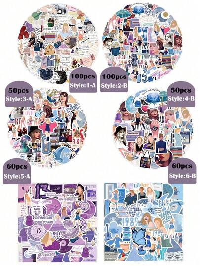 Taylor Swift Eras Tour Stickers, 50/60/100Pcs Waterproof Vinyl Stickers, Swiftie Themed Stickers With Album Art & Lyrics, Cute Aesthetic Decals For Wall Decorations For Bathroom, Living Room And Dining Room Water Bottle Laptop Phone Case, Perfect For Taylor Fans, DIY Crafts, Party Favors, Scrapbooking, Luggage, Reusable & Removable, Great Gift For Swifties