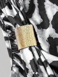 MOD Set de 3 blusas elegantes de mujer con decoración de metal asimétrica y volantes, con estampado de leopardo, para Navidad, Año Nuevo, vacaciones, playa, Acción de Gracias, verano - Multicolor - Ver 3