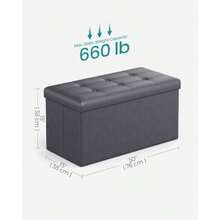 Banco Almacenamiento Plegable 110L, Otomana Plegable, Impermeable, Carga de 300 kg, 76 x 38 x 38 cm, Puf Organizador Multifuncional para Sala, Dormitorio o Entrada - Gris - Ver 3