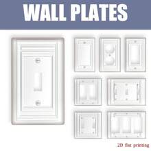 1 pieza [Impresión plana 2D] Marco en relieve Panel de interruptor blanco puro, Placa de cubierta de enchufe universal de múltiples especificaciones, Cubierta protectora de interruptor de pared de decoración del hogar minimalista - B - Ver 1