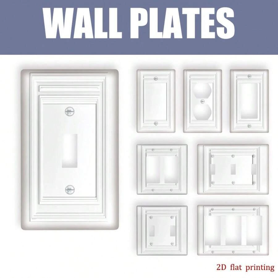 1 pieza [Impresión plana 2D] Marco en relieve Panel de interruptor blanco puro, Placa de cubierta de enchufe universal de múltiples especificaciones, Cubierta protectora de interruptor de pared de decoración del hogar minimalista - B - Ver 1