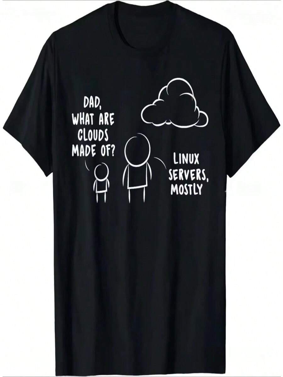 Camisetas unisex de manga corta con divertidos emojis de programadores y dise?os de computación en la nube; ideales para desarrolladores de software; ropa urbana informal unisex. - Negro - Ver 1