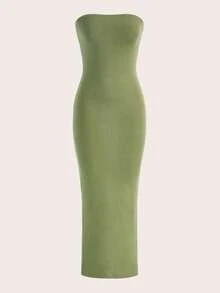 BASICS Vestido Sólido Ceñido Al Cuerpo Casual Para Cena Y Cita - Verde lima - Ver 1