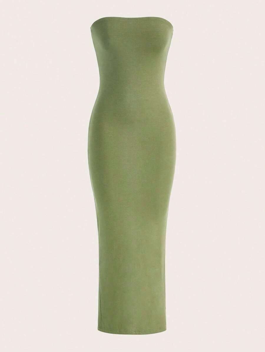 BASICS Vestido Sólido Ceñido Al Cuerpo Casual Para Cena Y Cita - Verde lima - Ver 1