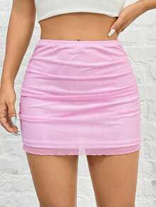 Falda De Mujer De Malla De Punto Negra - Rosa - Ver 5