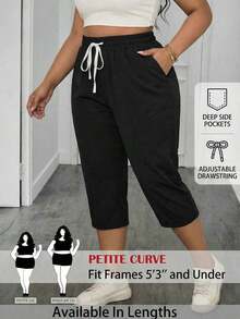 Pantalones capri con cintura con cordón para vacaciones de verano, pantalones de verano para maestros, con bolsillos, primavera, ceremonia de graduación, casual, azul - Negro 2 - Ver 1