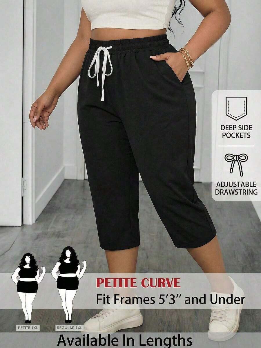 Pantalones capri con cintura con cordón para vacaciones de verano, pantalones de verano para maestros, con bolsillos, primavera, ceremonia de graduación, casual, azul - Negro 2 - Ver 1