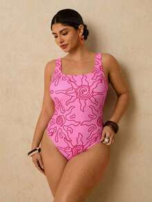 Traje de baño de una pieza con estampado de limón para mujer de talla grande, romántico para la playa y el spa a principios de primavera - Rosa - Ver 3