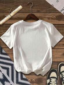Simple Short-Sleeved, Round-Neck T-Shirt With Print, Suitable For Everyday Wear. - 白色 - 查看 2