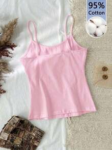 Camiseta de tirantes de algodón 95% versátil para mujer, azul claro, adecuada para el verano - Rosa - Ver 2