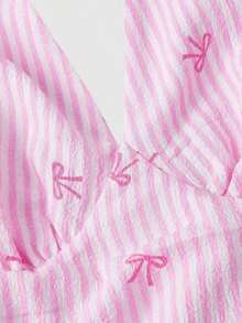 Vestido de mujer de moda con estampado total, cuello halter y lazo en la cintura, de largo medio - Rosa - Ver 5