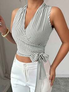 Chaleco de verano casual y elegante tejido para damas - Gris - Ver 5