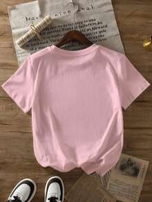 Women's Crew Neck T-Shirt, Comfortable, Colorful With Western Christian Print, Casual Short Sleeve Vacation Blouse, Women's Clothing - Women's Vacation Sets - 粉色 - 查看 2